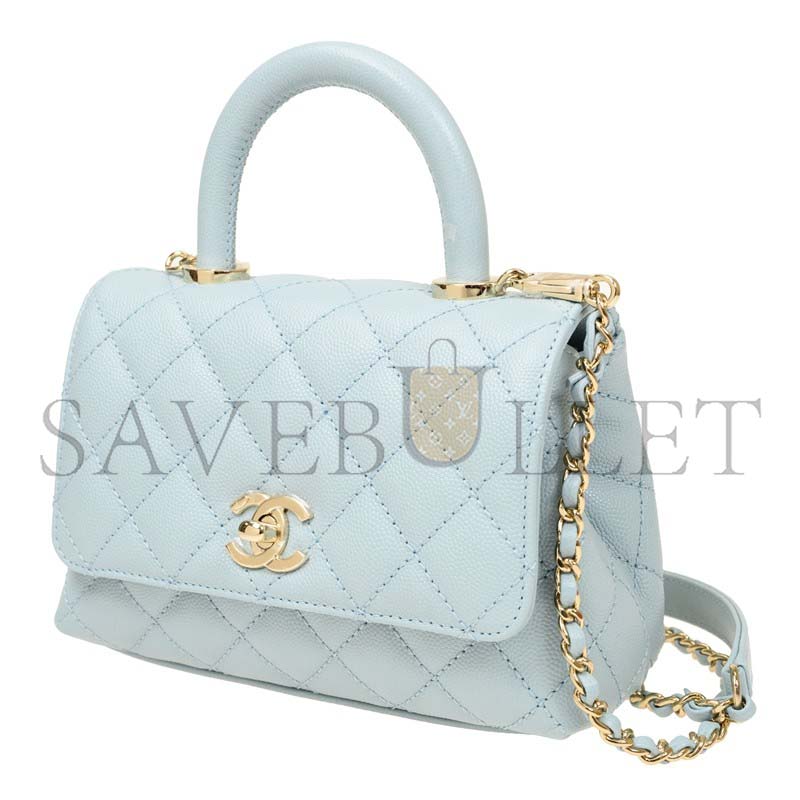 Ch*el light blue caviar leather handbag as2215 (18*13*9cm)